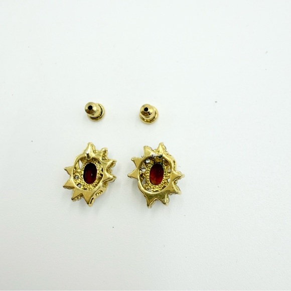 Gold Plated Cubic Zirconia Stud Ruby Earrings - Picture 6 of 6
